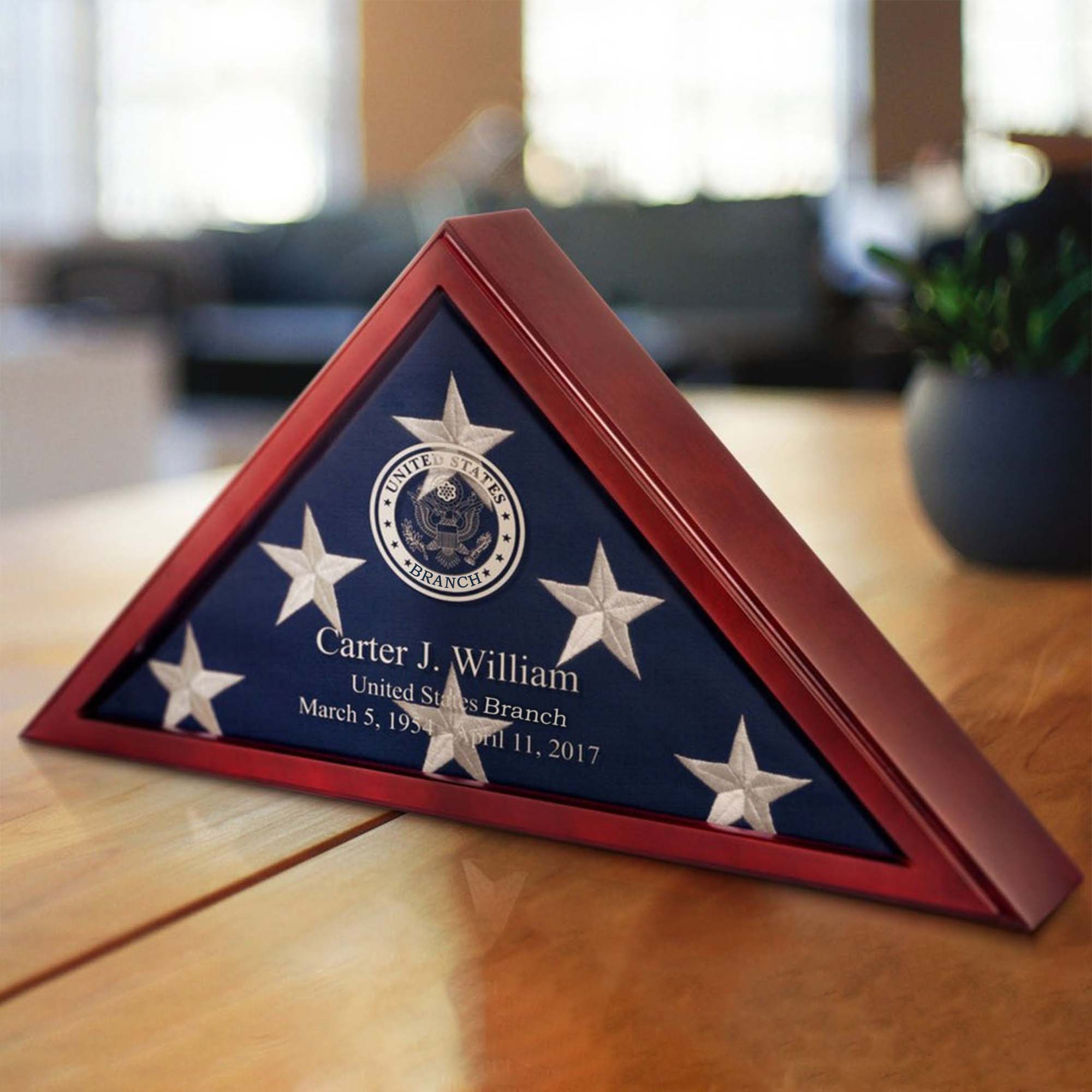 Personalized Military Burial Display Flag Wooden Case, Veteran Memorial Funeral Flag Shadow Box