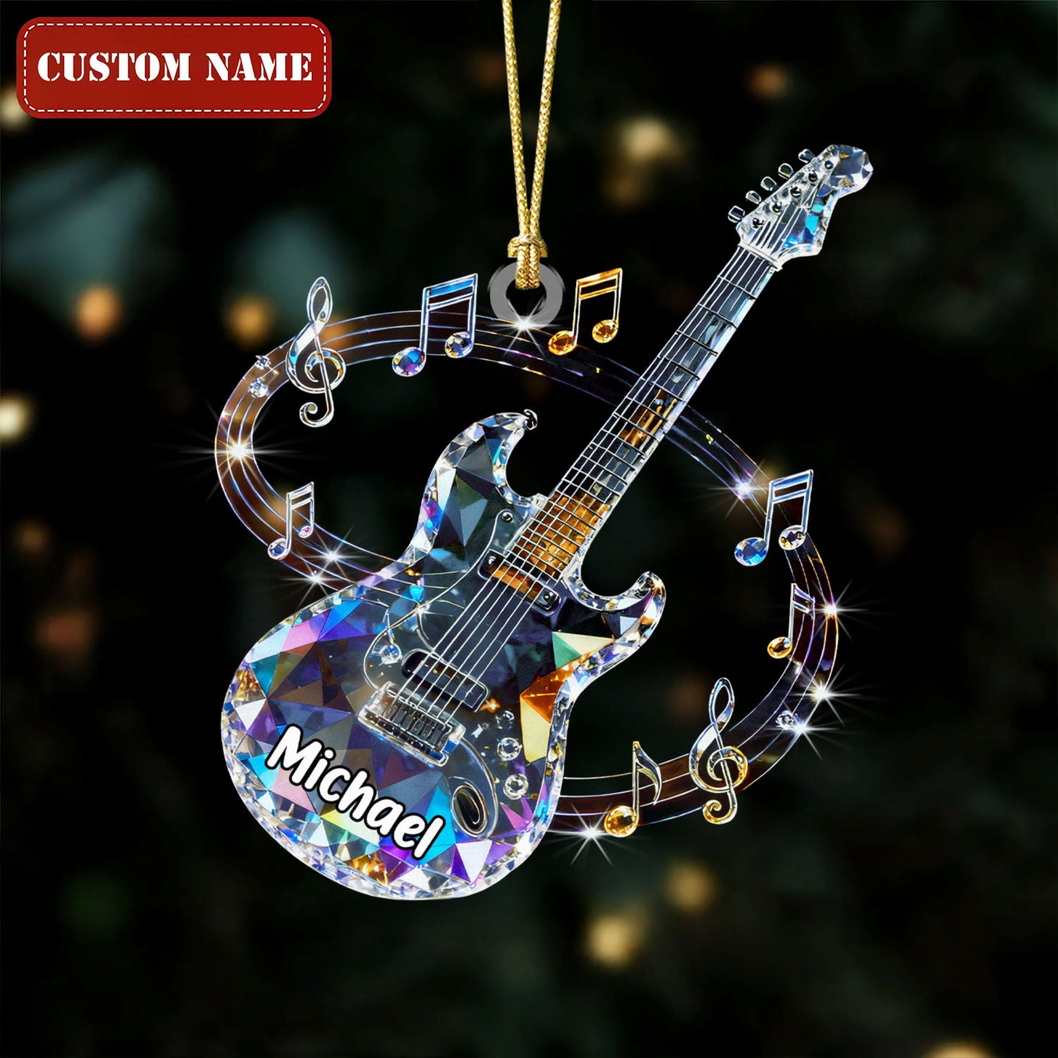 Custom Electric Guitar Stained Glass Crystal Effect Acrylic Ornament, Music Theme Unique Christmas Ornaments