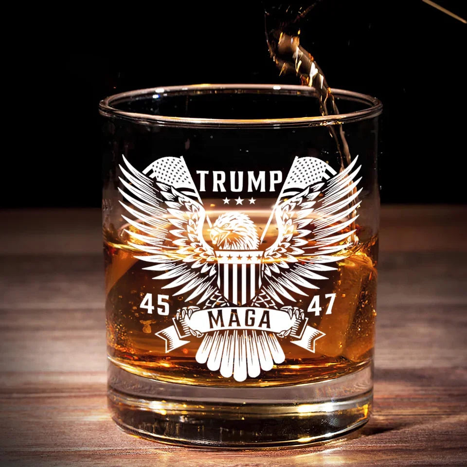 Trumpmaga Like An Eagle Whiskey Glass, 47th US President Patriotic Glassware, Presents For Dad