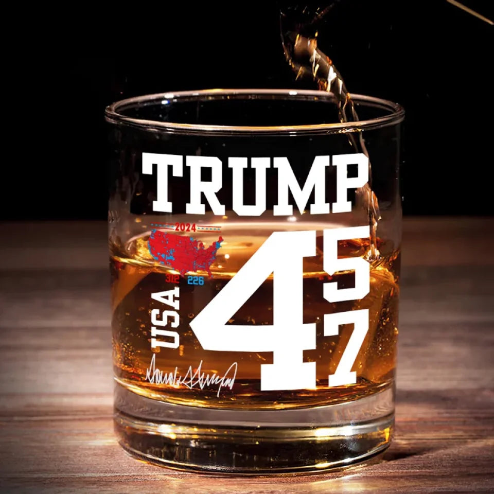 Trumpwon 45 47 US President Whiskey Glass, Double Old Fashioned Glass, Cool Christmas Gifts For Dad