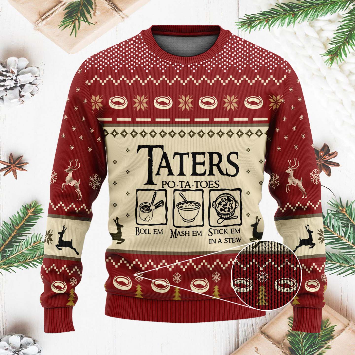 Red Taters Po-ta-toes Funny Christmas Ugly Sweater, Boil Em Mash Em Stick Em In A Stew, Christmas Gifts