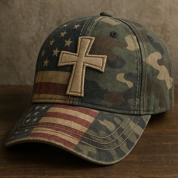 Christian Camouflage Print Religious Cap, Veteran Cap, Vintage Baseball Cap, Printed Cap, American Flag Cap