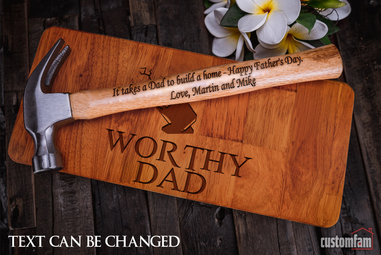 Worthy Dad Personalised Engraved Hammer Gift Set with Wooden Box and Nails, Framing Hammer, Gifts For Dad