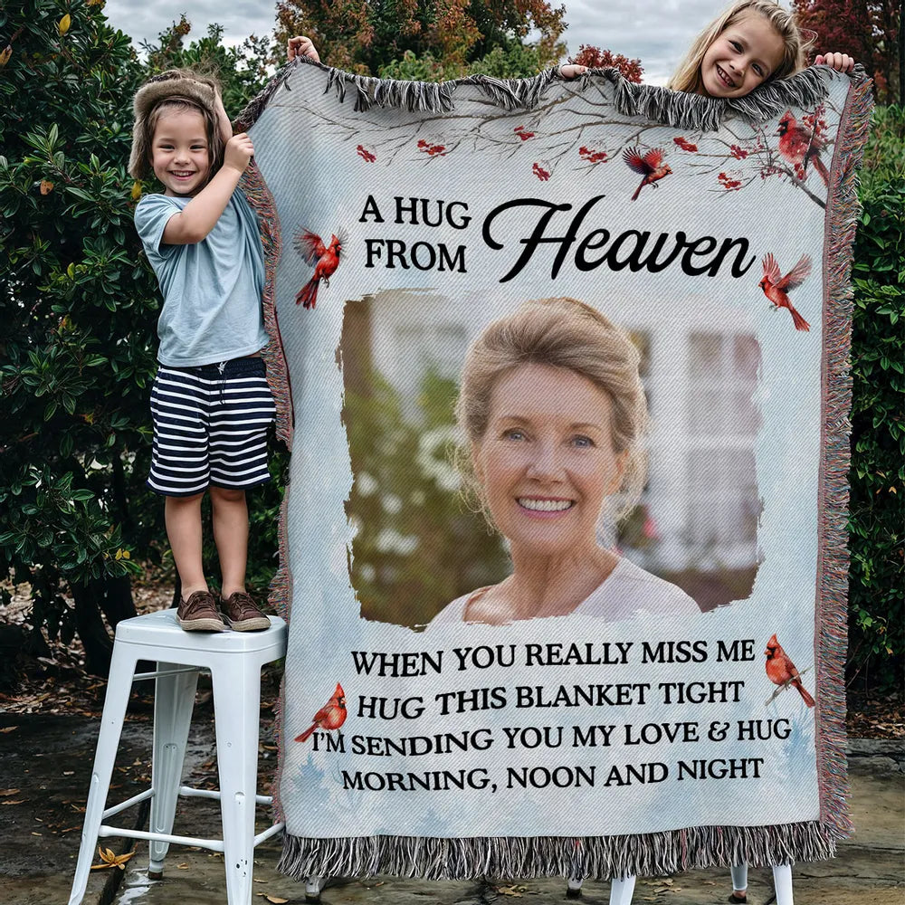 A Hug From Heaven Personalized Memorial Blanket With Pictures, Sympathy Gifts