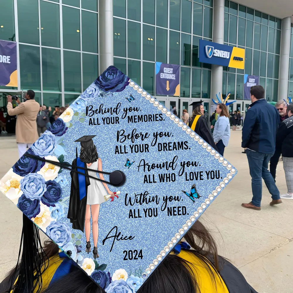 Behind You All Your Memories Custom Graduation Cap Topper, Gift For Graduates