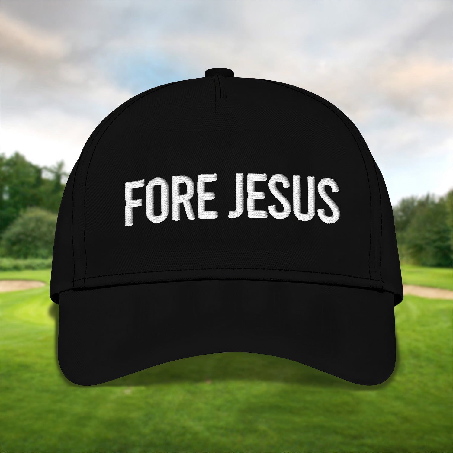 Fore Jesus White Embroidered Baseball Cap, Funny Dad Hat