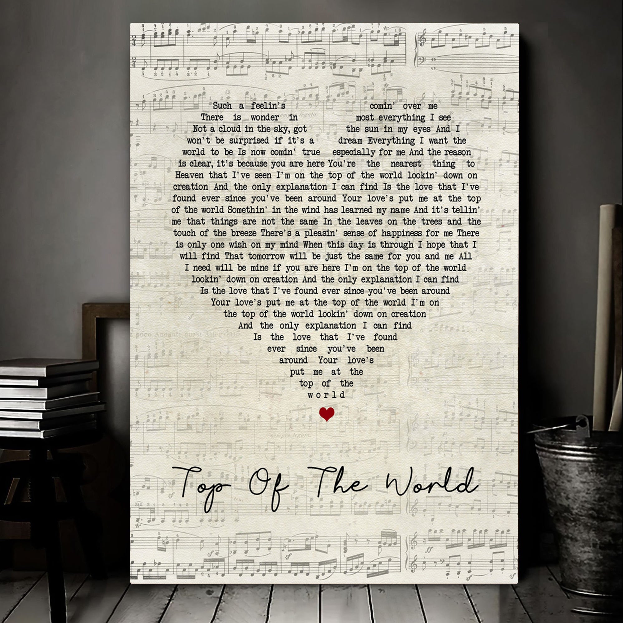 The Carpenters Top Of The World Script Heart Song Lyric Music Art Print Canvas Print Frames