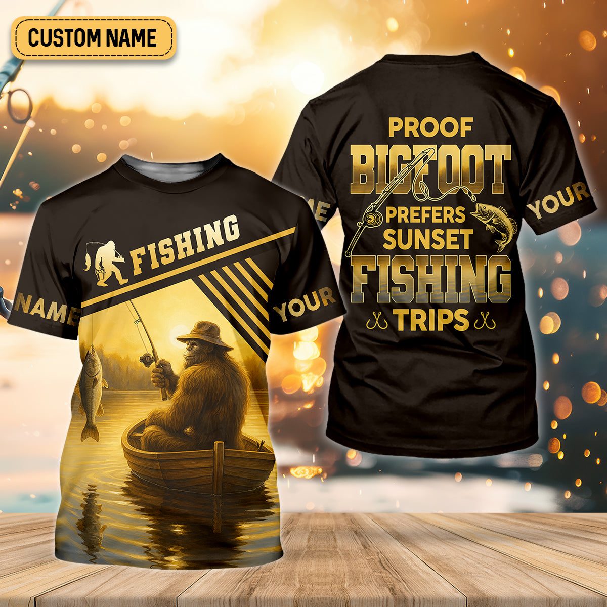 Proof Bigfoot Prefers Sunset Fishing Trips Fishing UPF Shirts, Funny Fishing Shirt, Fishing Shirts For Men
