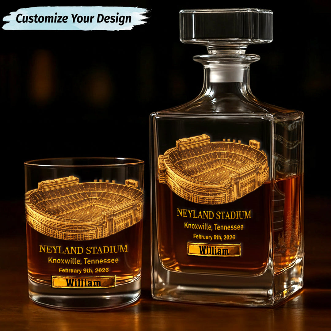 Neyland Stadium Whiskey Decanter Set, Custom Football Stadium Whiskey Glasses, Luxury Whiskey Glass