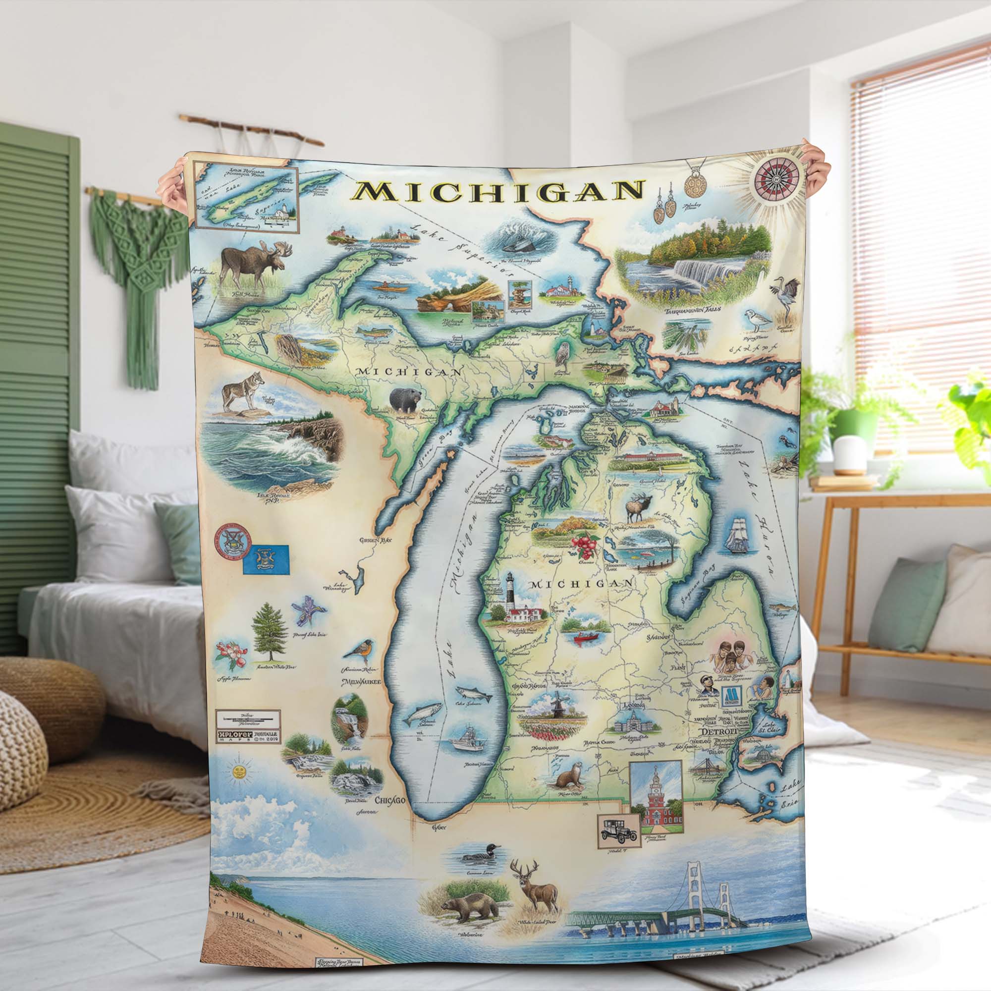 Michigan State Map Blanket, Gift For Travelers, Outdoor Gift