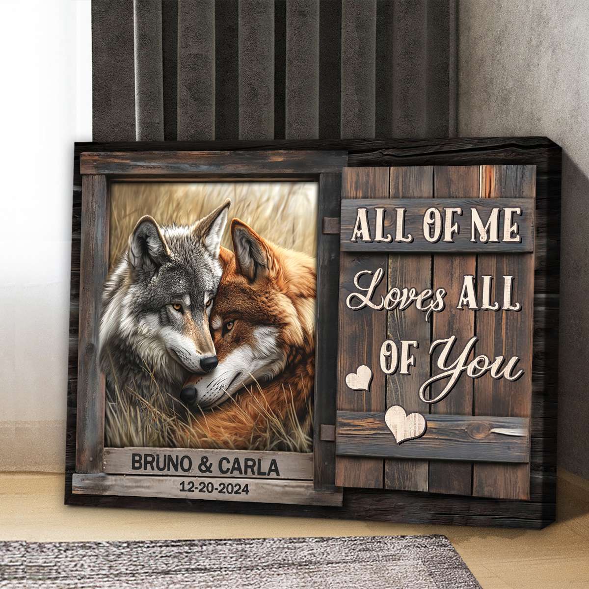 All of Me Loves All of You Canvas Print Wall Art, Wolf Couple Canvas Prints, Couple Valentines Gift, Wedding Anniversary Gift
