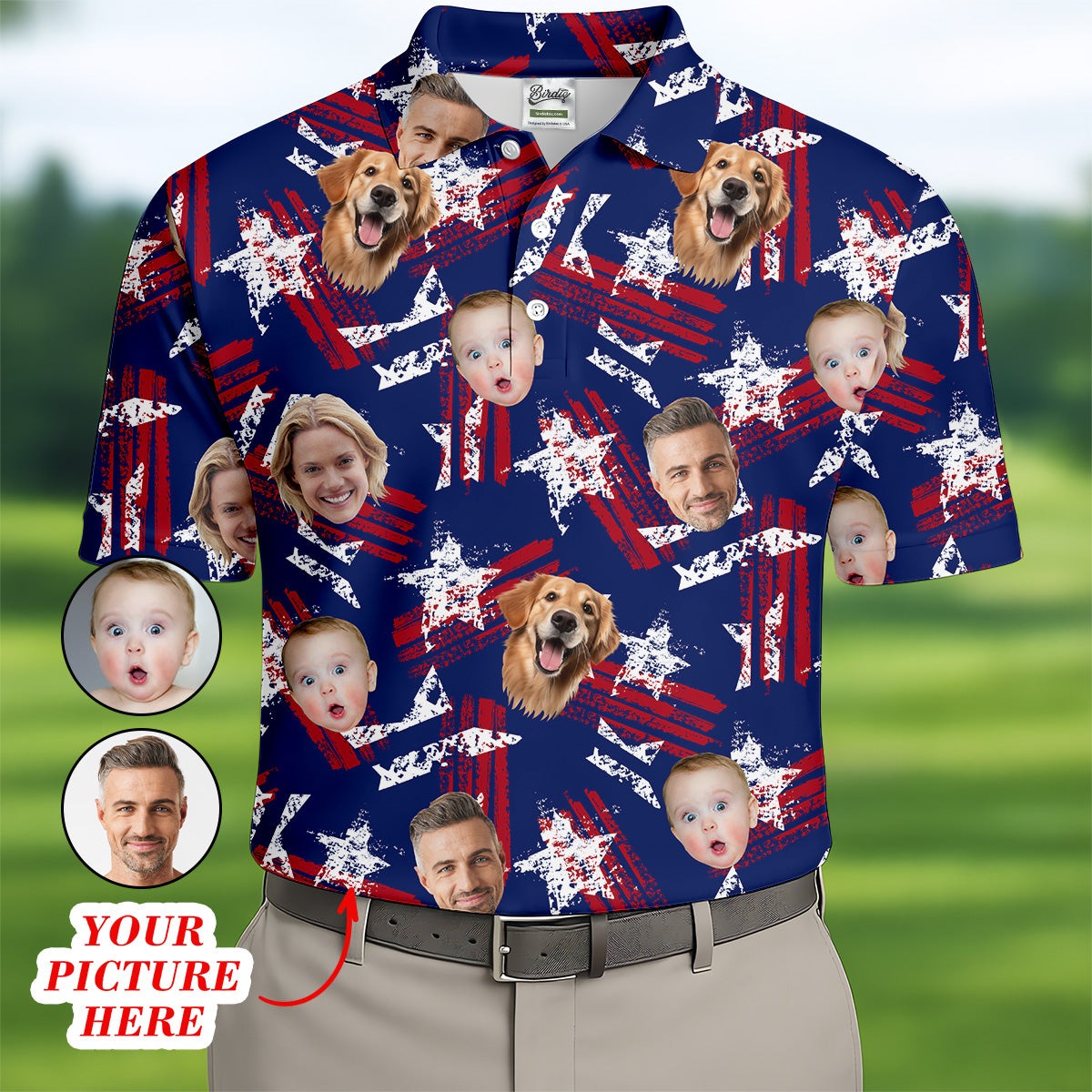 4th Of July Custom Face Shirts, USA Golf Shirt, Men's Golf Polo Shirt, American Flag Golf Shirt