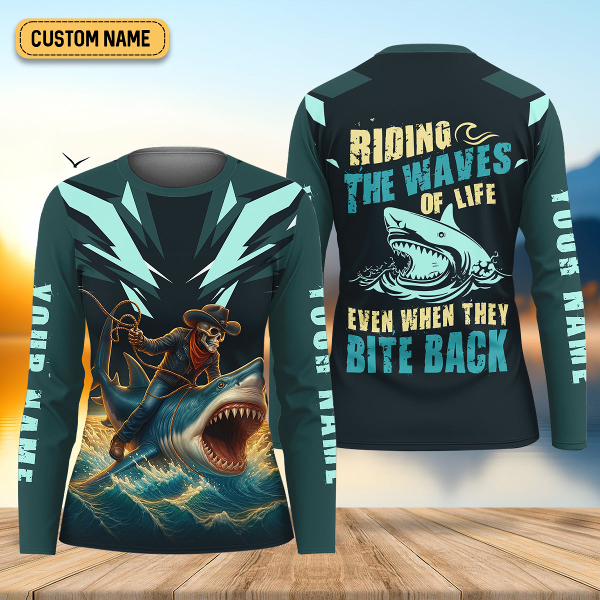 Riding The Waves Of Life Even When They Bite Back SPF Shirt, Funny Fishing Shirt, Female Fishing Shirts