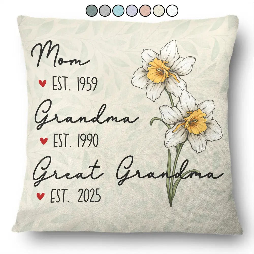 Mom Grandma Great Grandma Birth Flower Personalized Pillow, Mother's Day Gifts