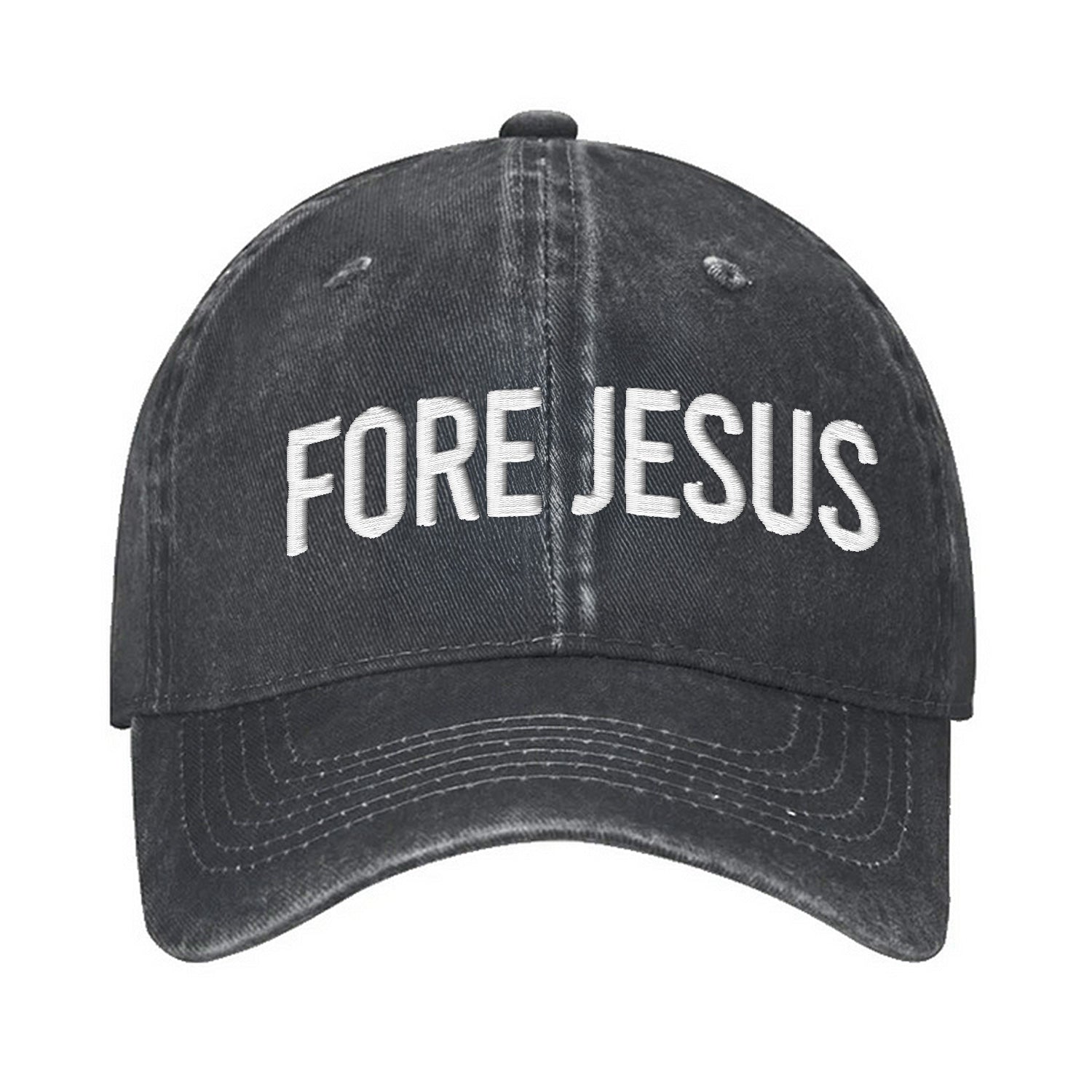 Fore Jesus White Embroidered Baseball Cap, Funny Dad Hat
