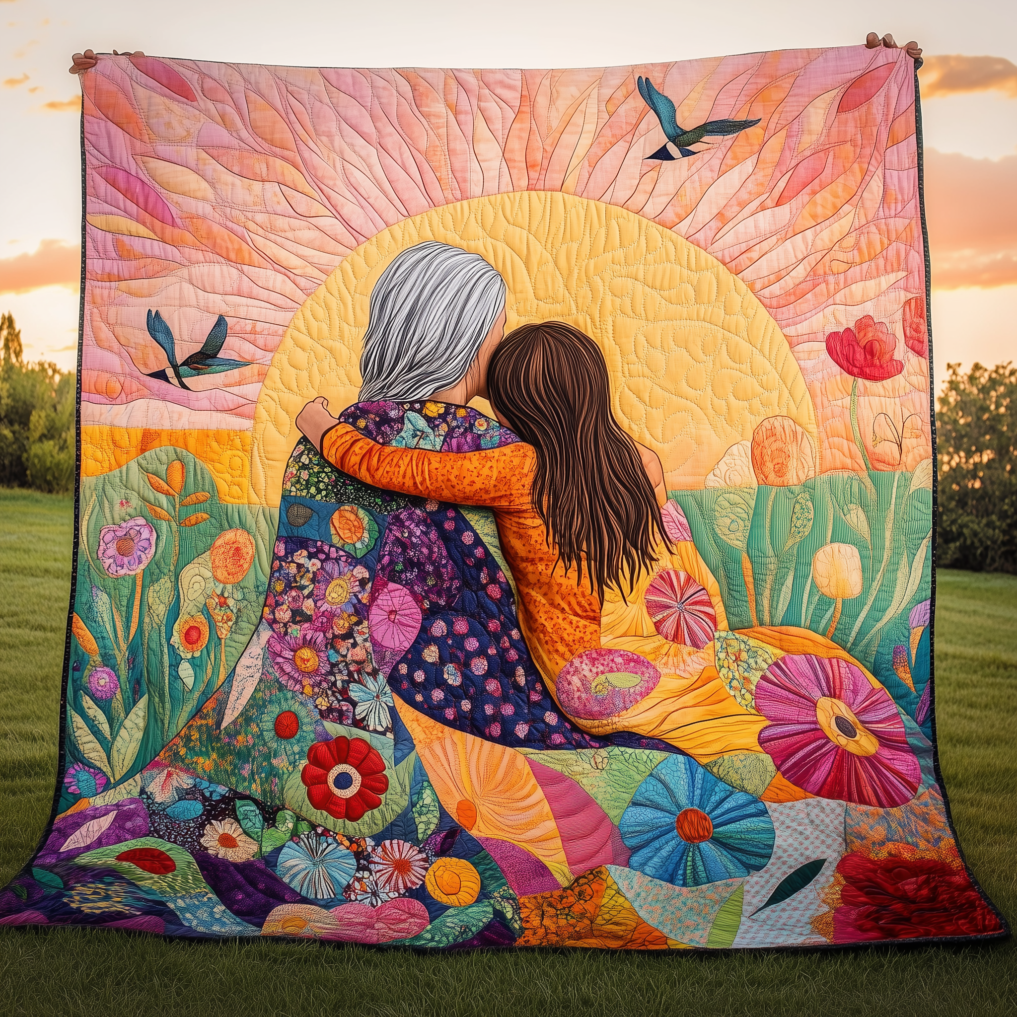 Golder Hour Quilt Blanket, Mother Daughter Blankets, Mother's Day Gifts, Gift For Mom