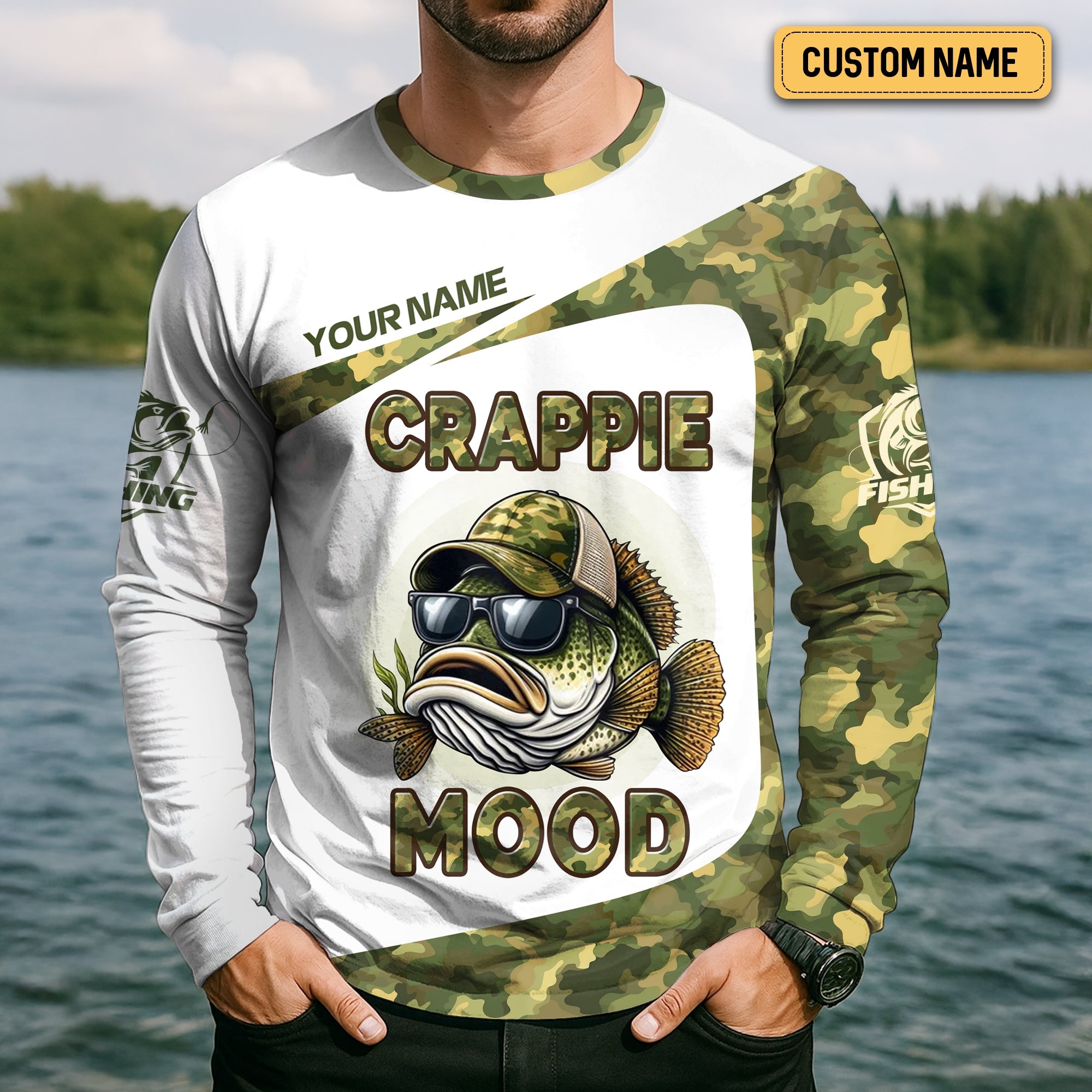 Crappie Mood Camo Fishing Shirt,  SPF Shirts For Men, Gag Gifts For Men, Men Long Sleeve Shirt