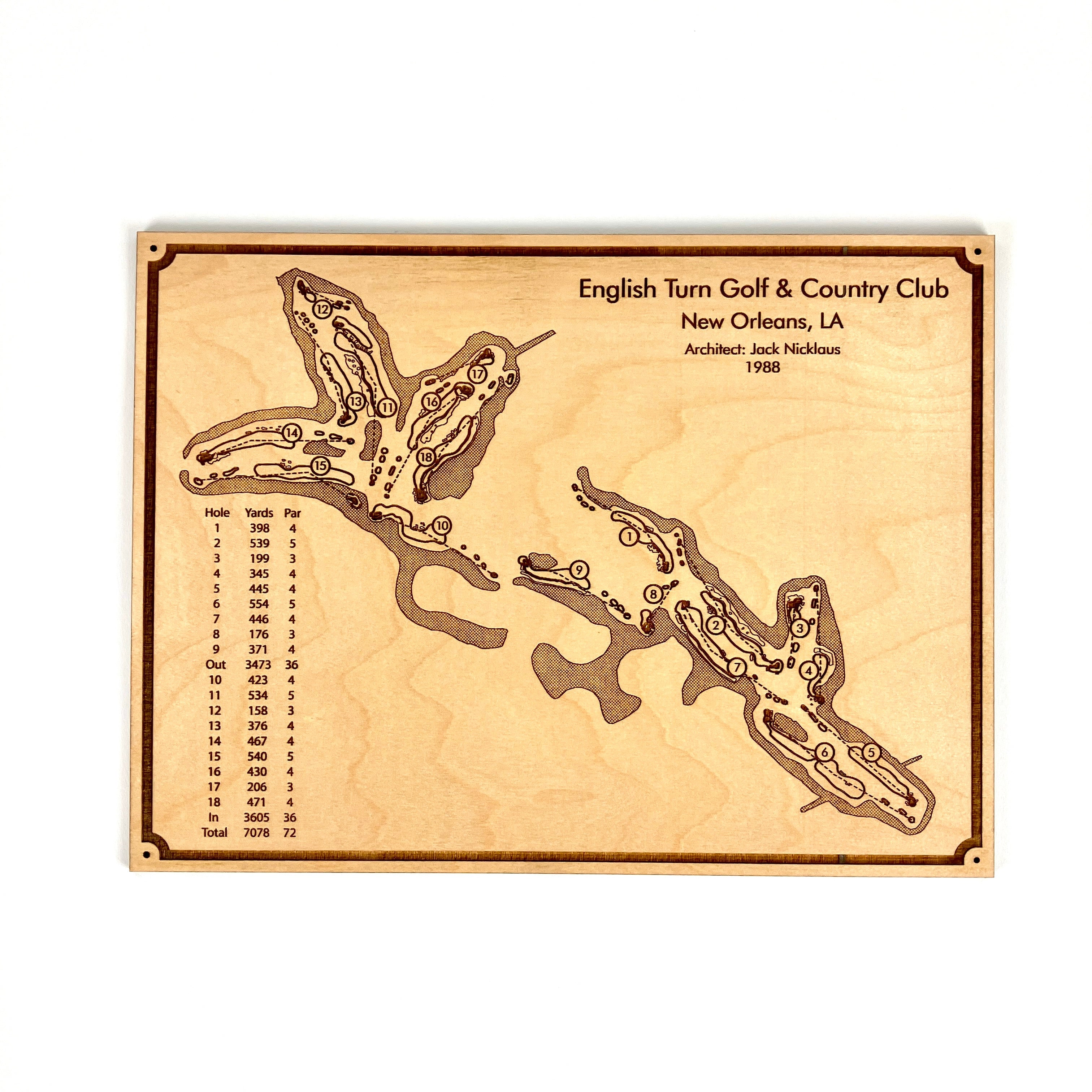 Custom English Turn Golf Course Map, Golf Art, Golf Wood Sign, Gift For Golfers