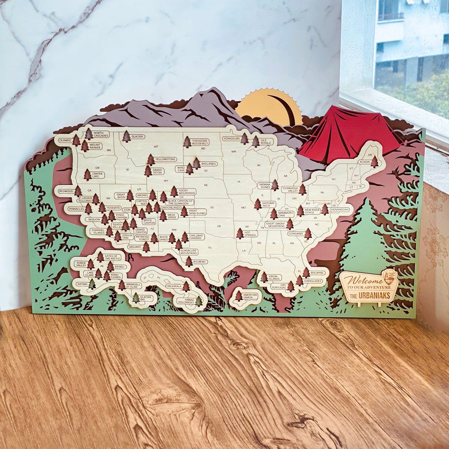 Custom USA National Parks Travel Map With Pins, National Parks Wooden Map Tracker, Gift For Him