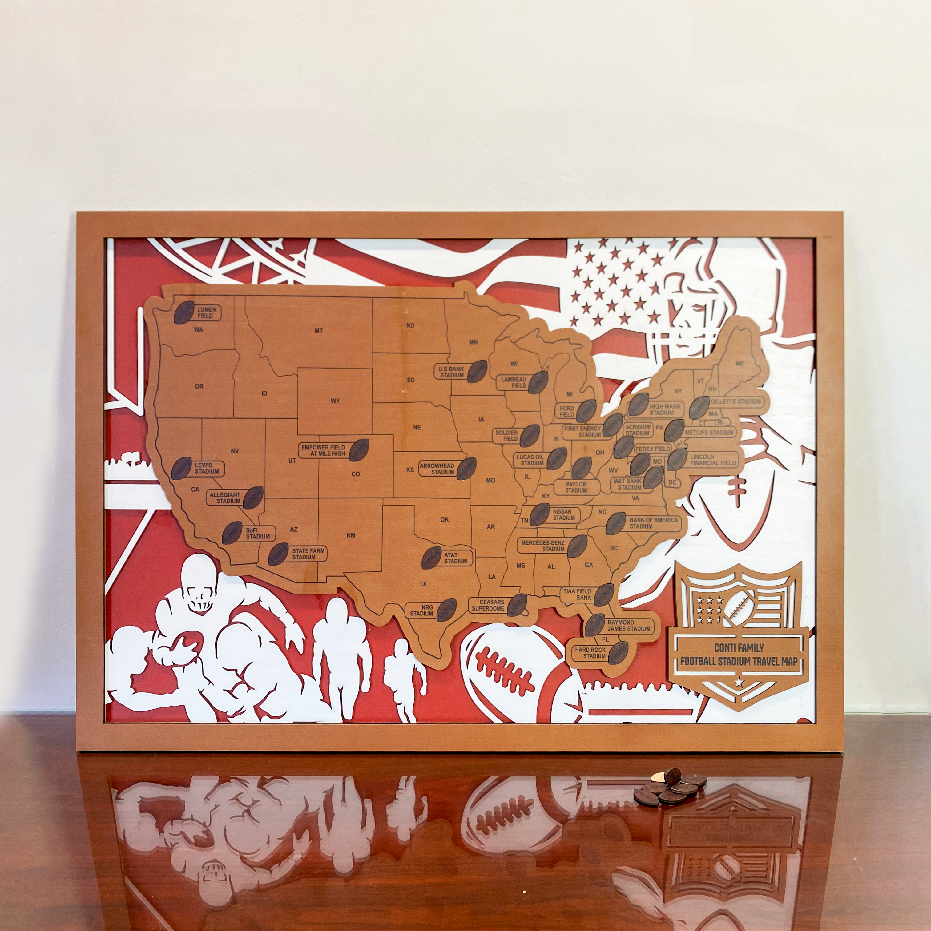 Customize Football Stadium Map, Football Map USA, Football Stadium Tracker, Gift For Football Player