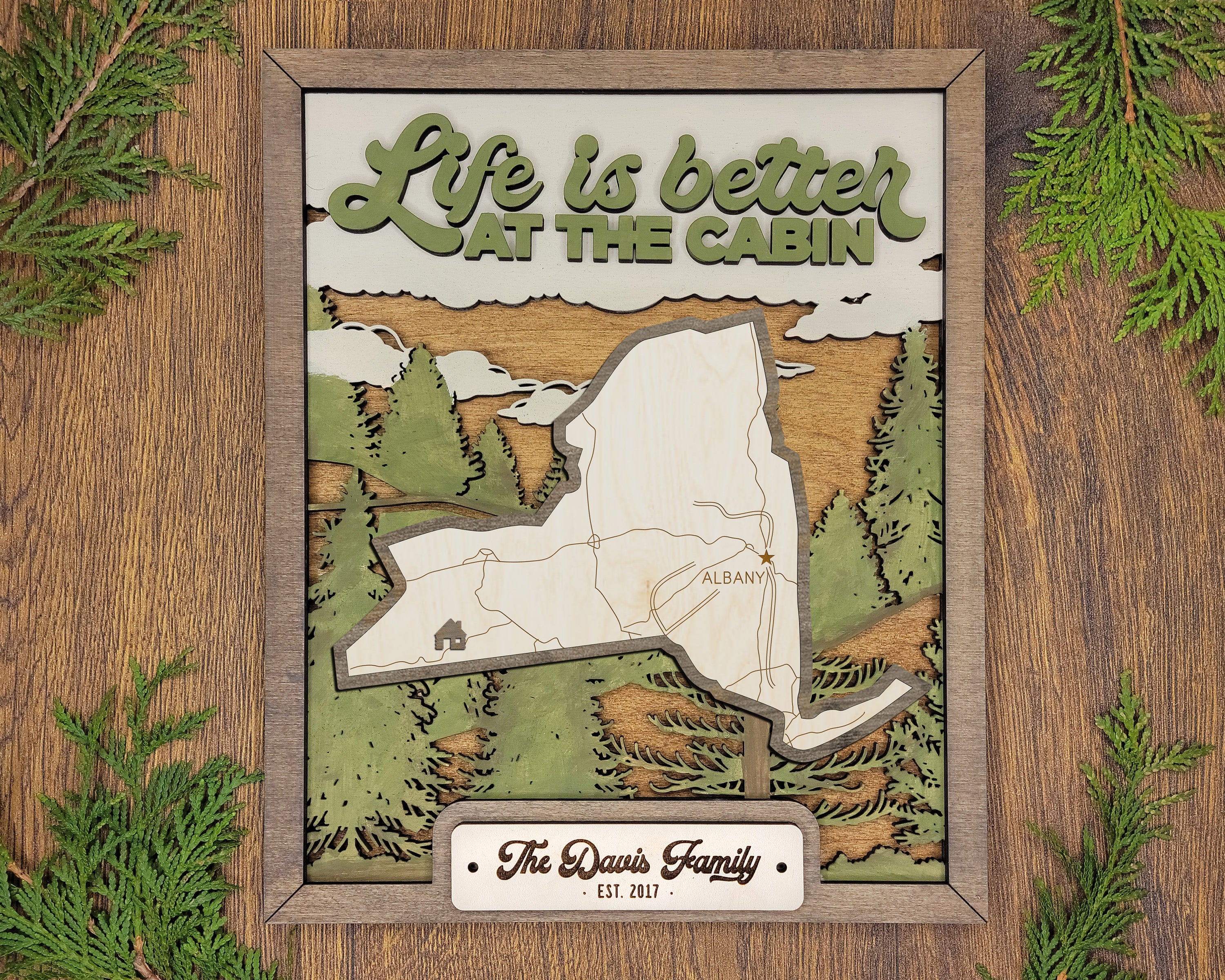 Personalized New York States Wood Frame, 50 States 2 Layers Wood Plaque, Gift For Nature Lovers