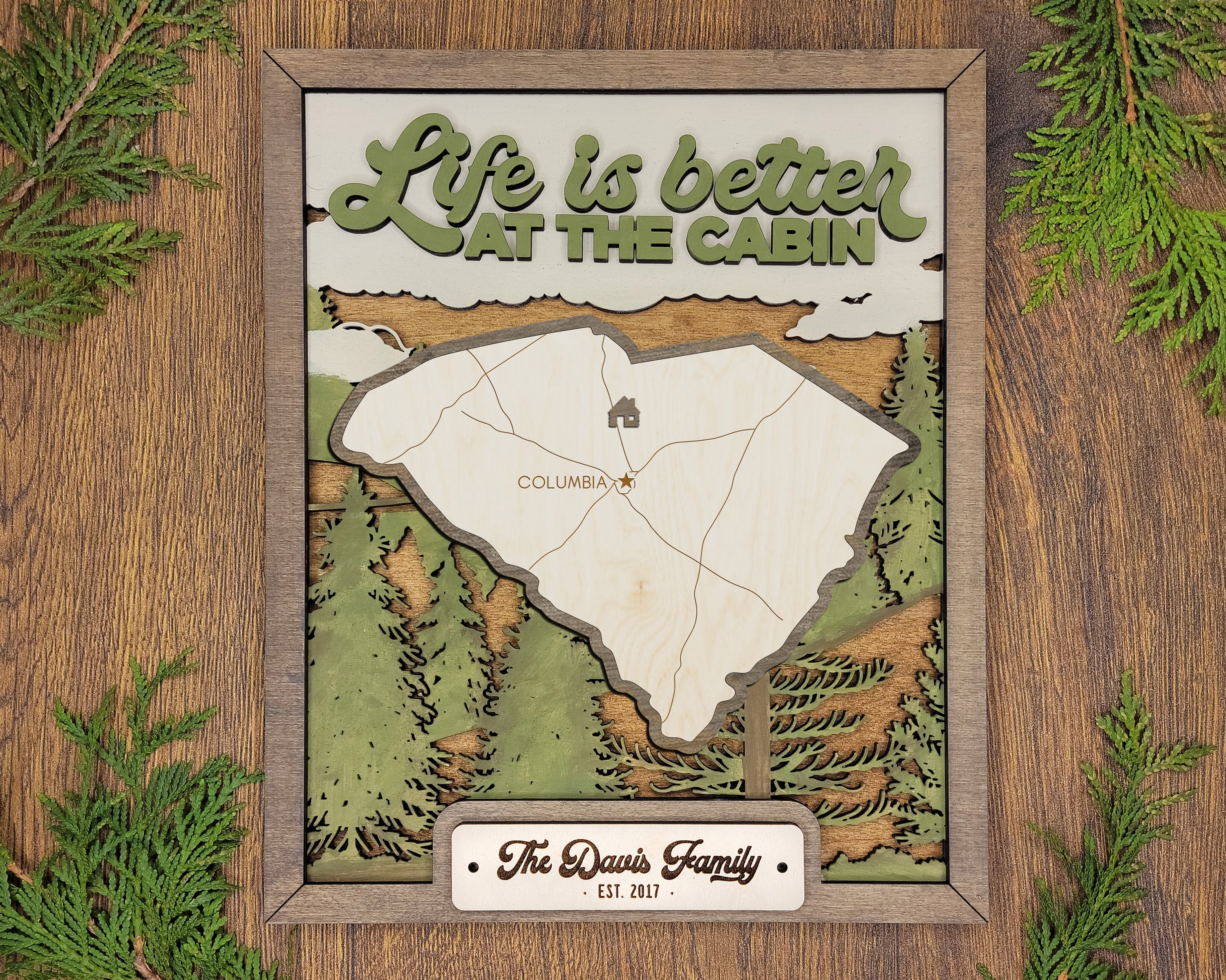 Personalized South Carolina States Wood Frame, 50 States 2 Layers Wood Plaque, Gift For Nature Lovers