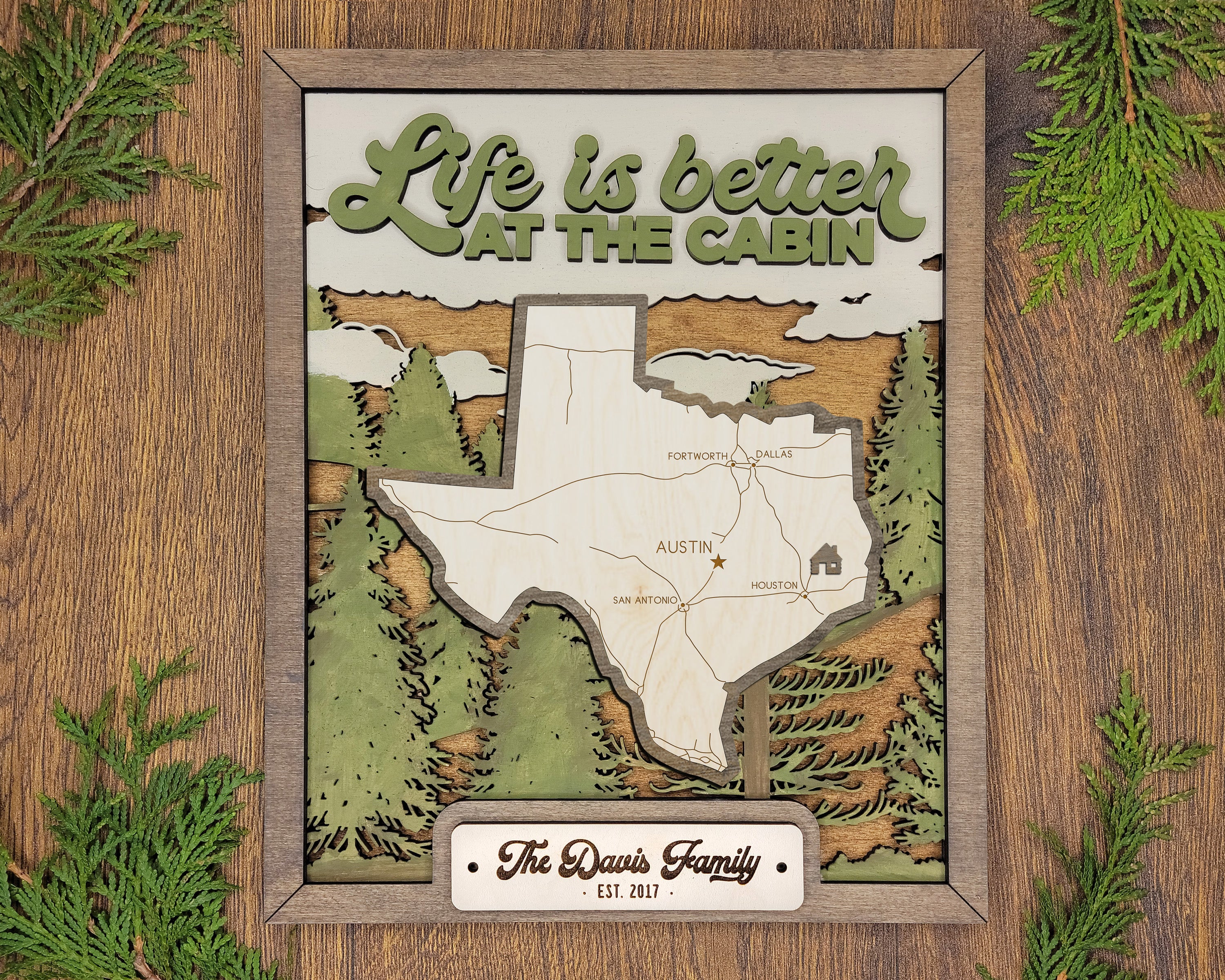 Personalized Texas States Wood Frame, 50 States 2 Layers Wood Plaque, Gift For Nature Lovers