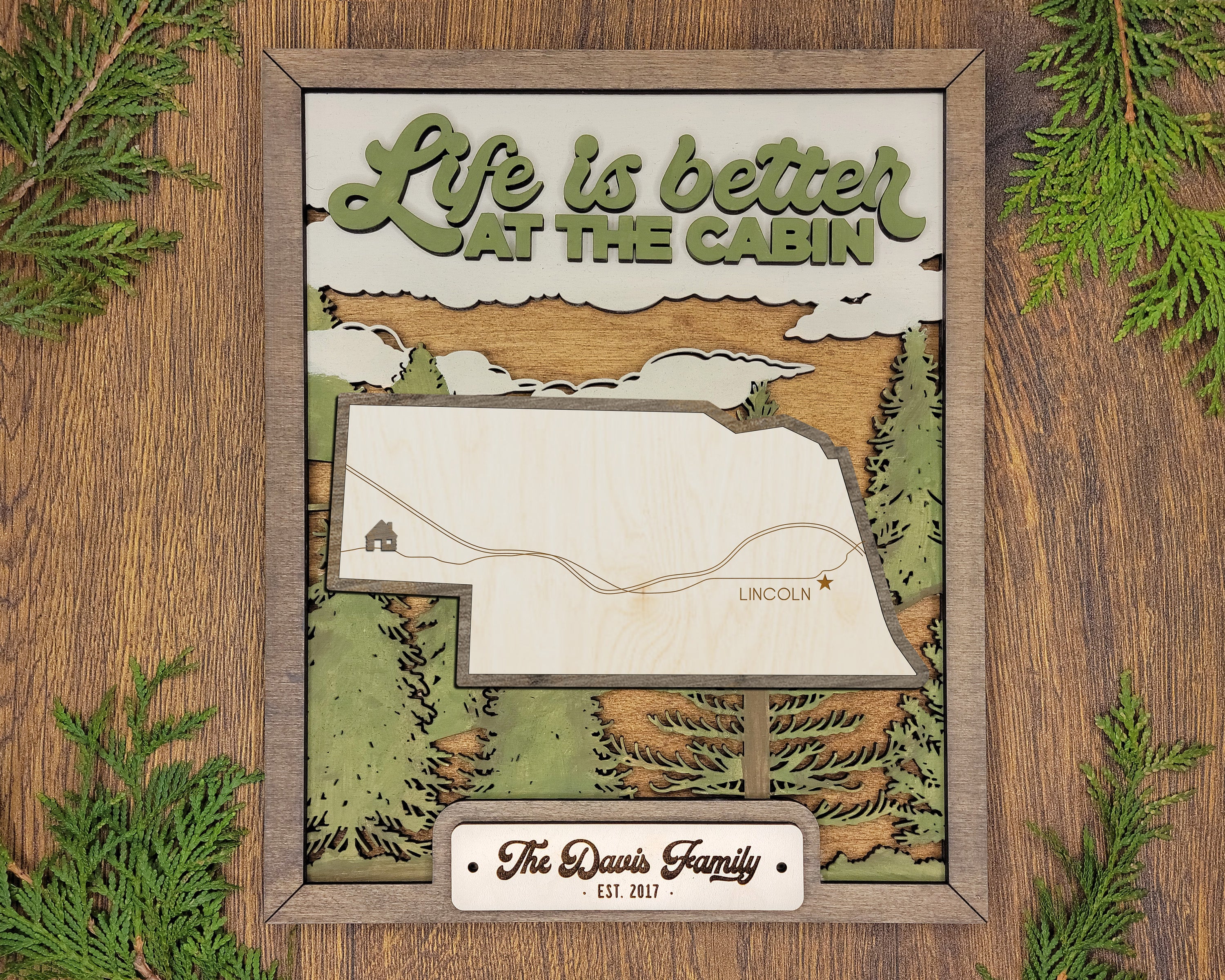 Personalized Nebraska States Wood Frame, 50 States 2 Layers Wood Plaque, Gift For Nature Lovers