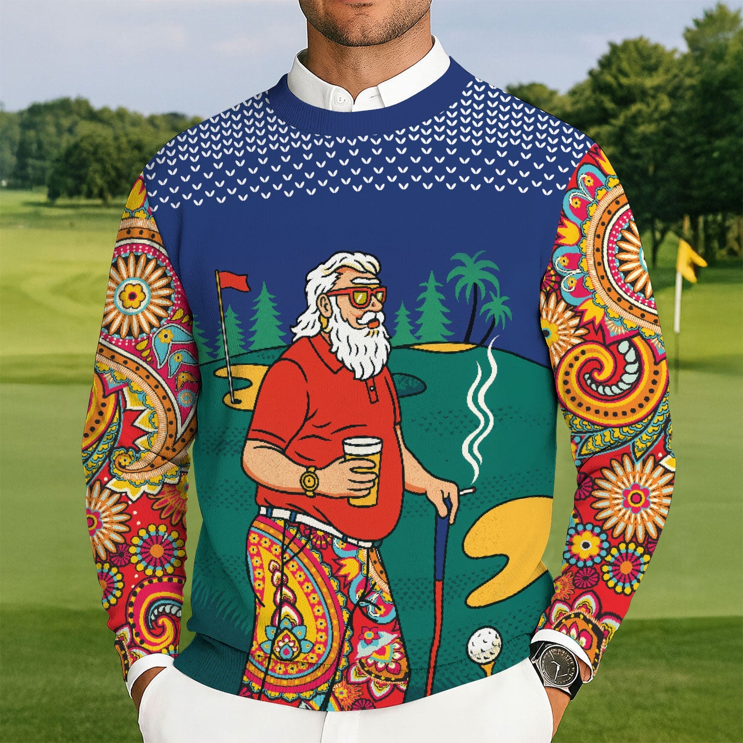 Grip It Rip It Sip It Paisley Print Christmas Ugly Sweater, Golf Ugly Christmas Sweater, Christmas Golf Shirt