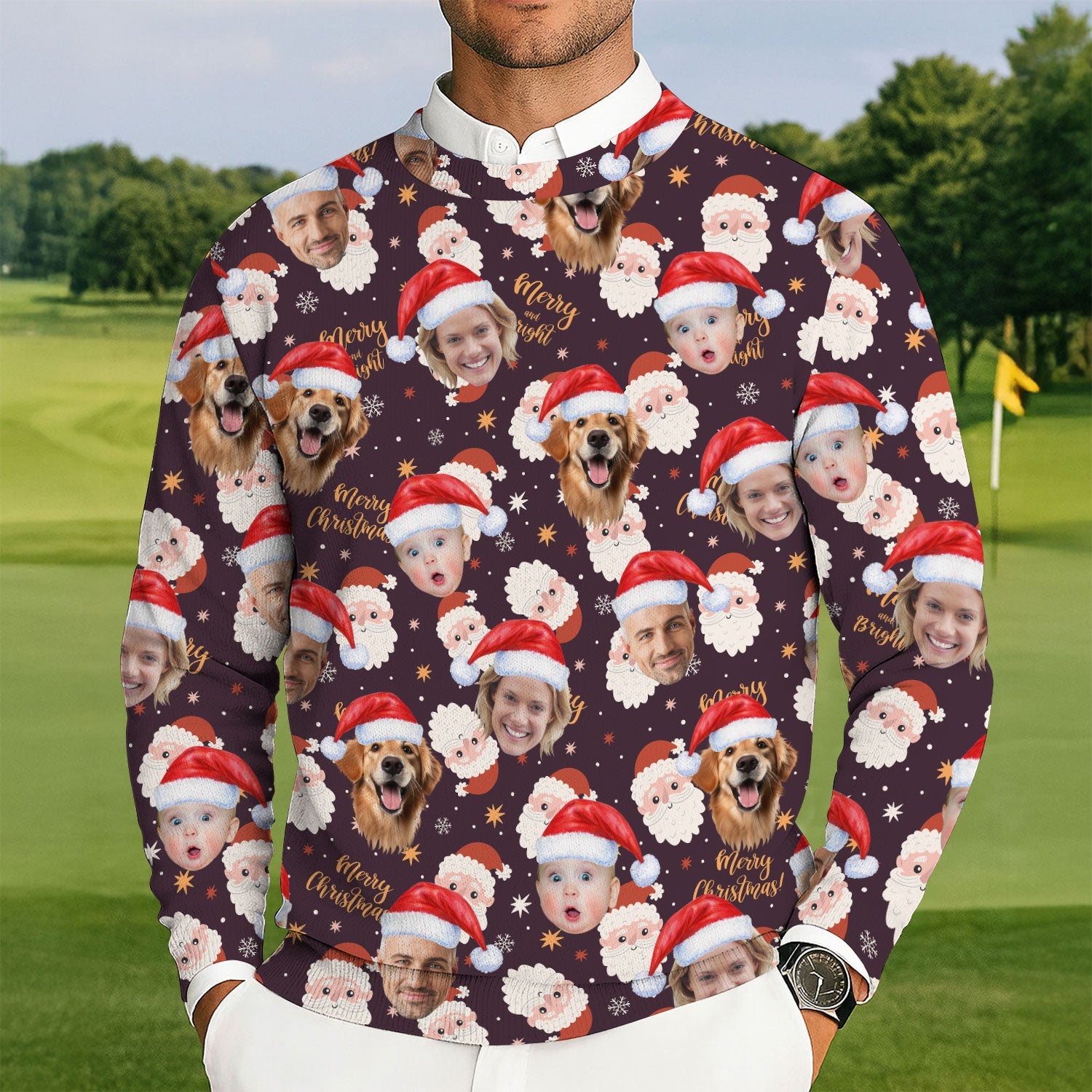 Custom Face Merry Christmas Santa Golf Ugly Sweater, Christmas Golf Shirt, Golf Sweater, Christmas Golf Gift