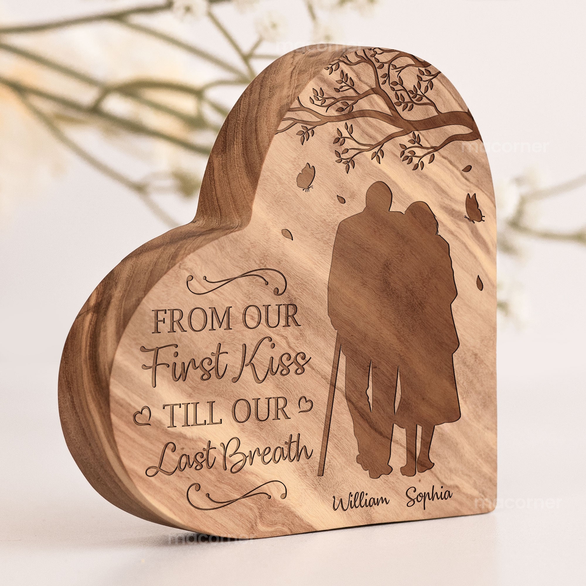 From Our First Kiss To Our Last Breath Personalized Engraved Wood Plaque, Old Couple Gift