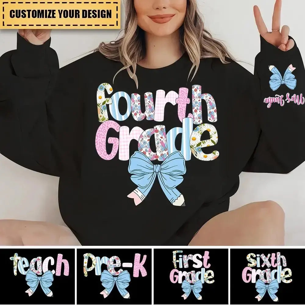 Floral Coquette Pencil Bow Sweater 2026 - Personalized Graduation Sweatshirt - Graduation Gifts