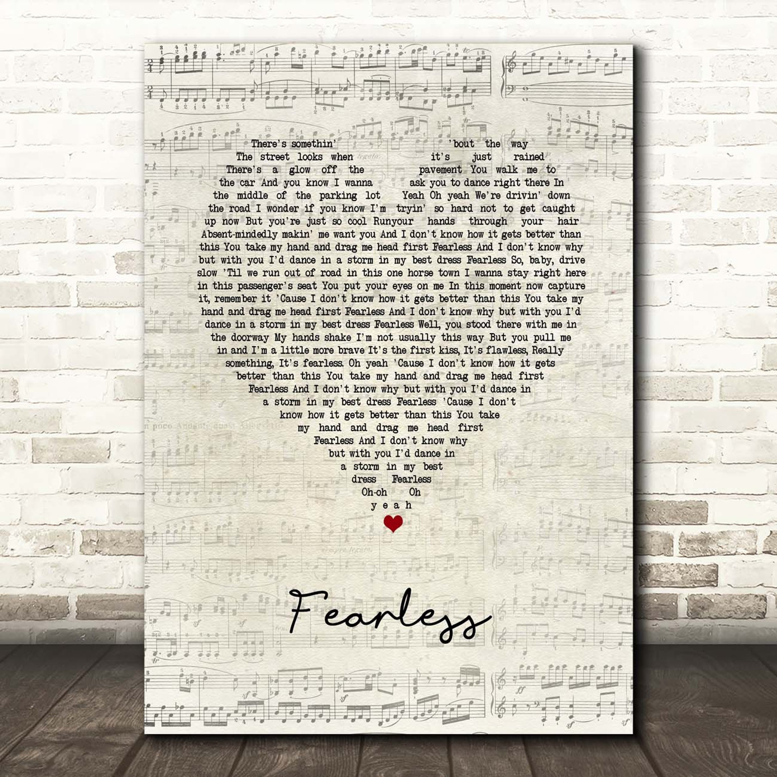 Fearless Canvas Wall Art With Song Lyrics, Heart Song Lyric Music Canvas, Gift For Swifties