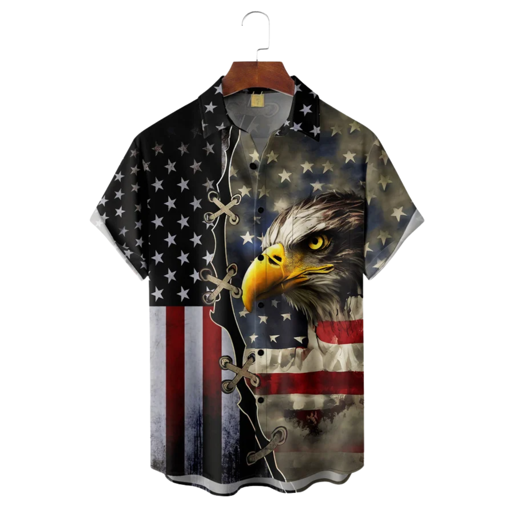 Army Memorial American Eagle US Flag Print Hawaiian Golf Shirt, 250th Anniversary Tropical Vibe Men's Golf Shirt