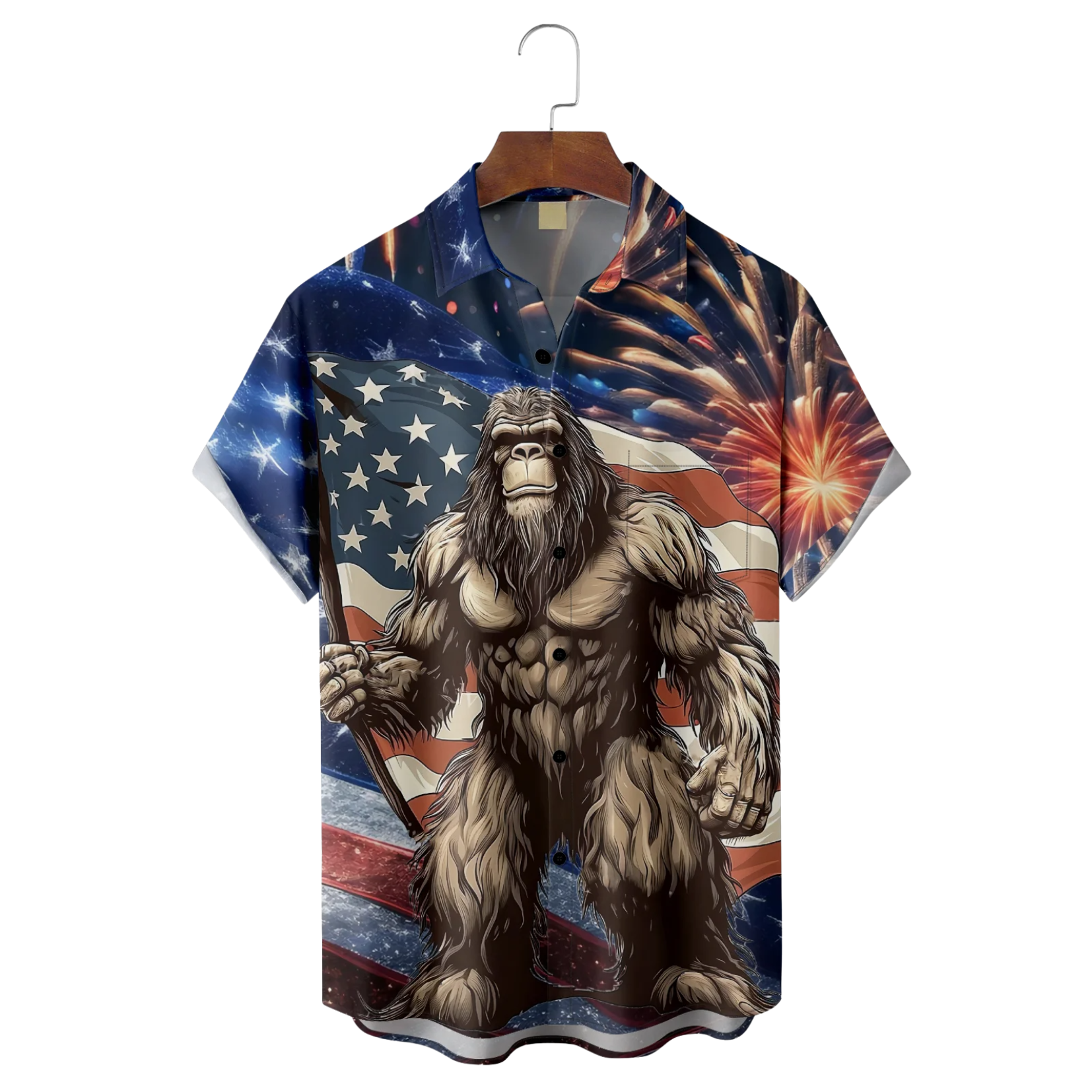 Bigfoot American Flag Independence Day Hawaiian Golf Shirt, 250th Anniversary Tropical Vibe Men's Golf Shirt