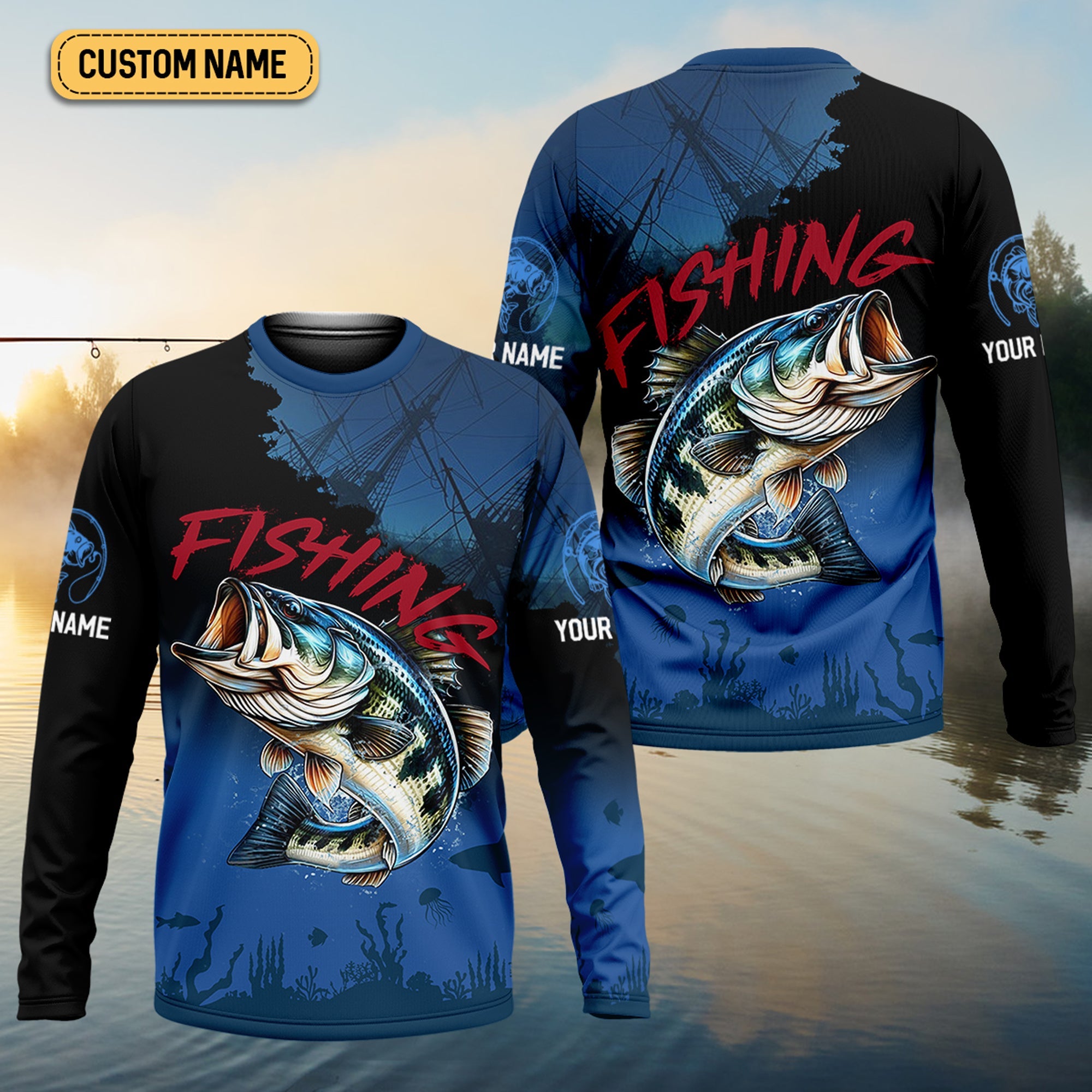 Pro Bass Fisherman, UPF Fishing Shirts, Custom Fishing Shirt, Men Long Sleeve Shirt