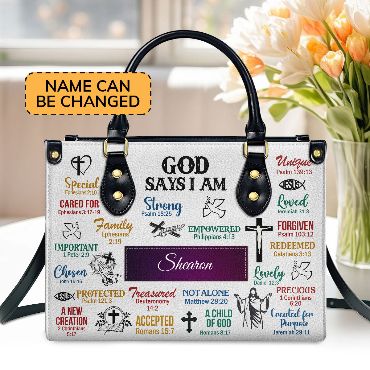 God Says I Am Personalized Leather Handbag, Scripture Gifts, Christian Gifts For Women