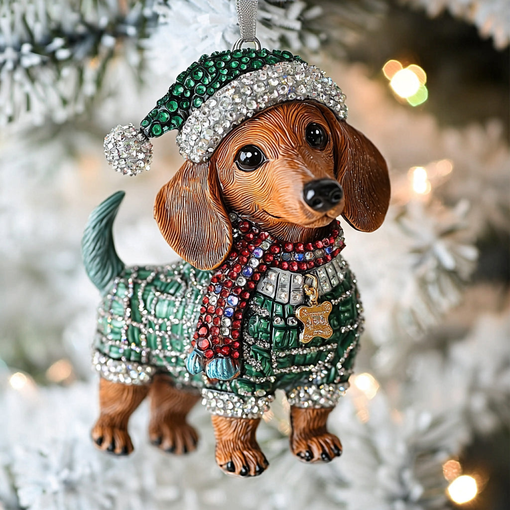 Sweater Dachshund Acrylic Christmas Ornament, Gift For Dog Lovers