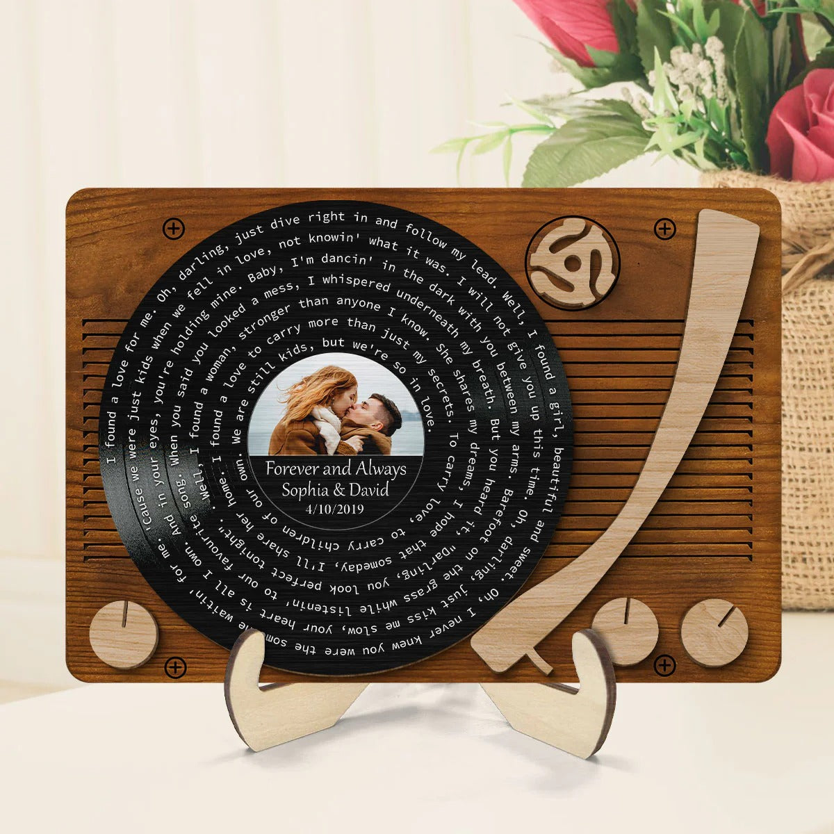 First Dance Wedding Song Vinyl Record Couple Custom 2 Layer Photo Wooden Sign, Valentine Gift