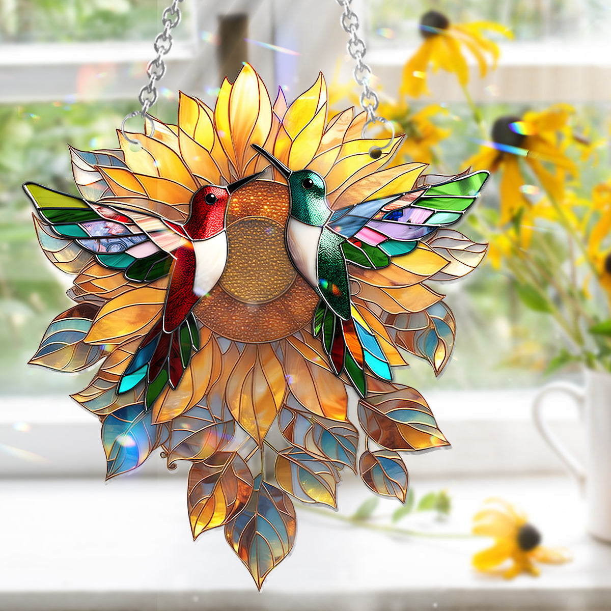 Hummingbird Sunshine Couple Window Hanging Suncatcher Ornament, Couple Gifts