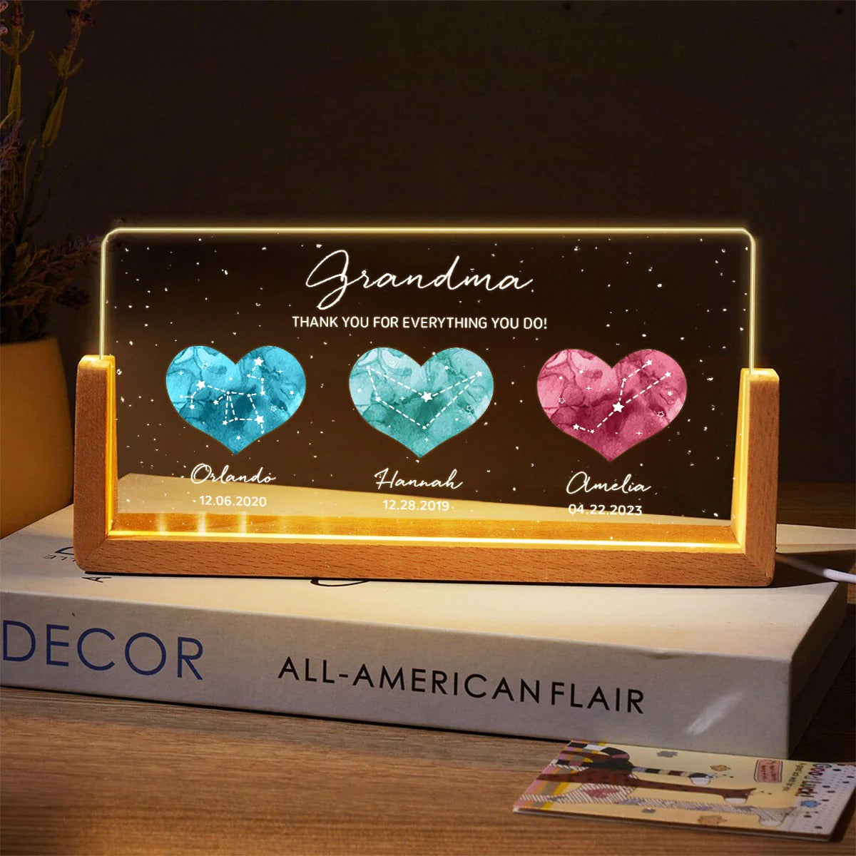 Birthstone Constellations Custom Acrylic LED Night Light, Gift For Grandma, Mother's Day Gift
