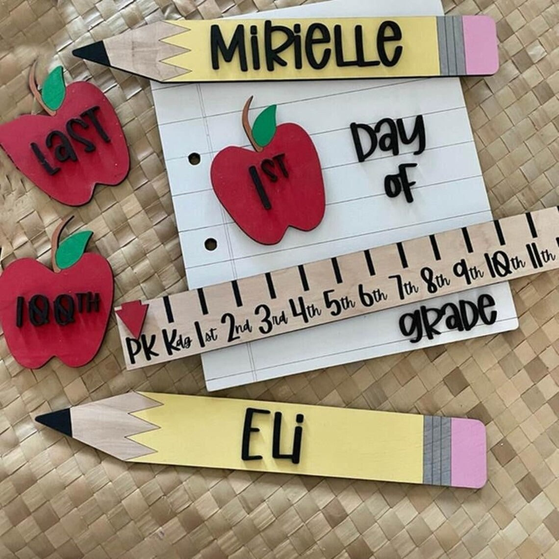 Interchangeable Back to School Sign Kit – Personalized First & Last Day Wooden Props – Reusable Milestone Photo Board for Kids