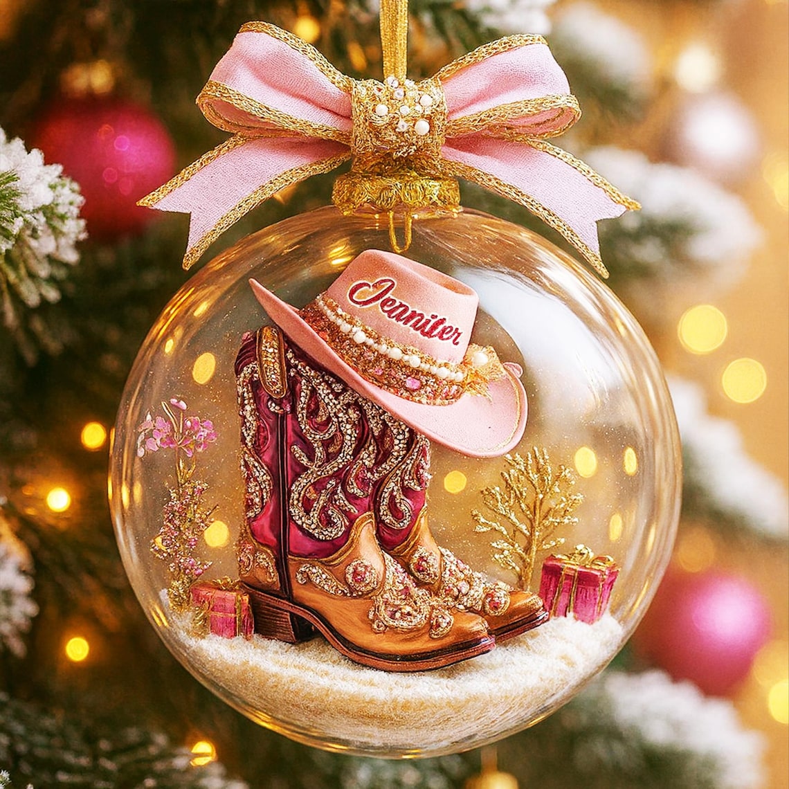 Pink Cowgirl Boot 2D Flat Custom Acrylic Ornaments, Horse Racing Decor, Snow Ornament Xmas Decor