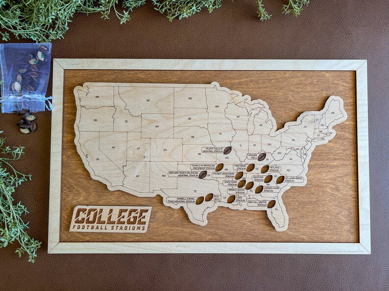 College Football Stadium Map With Pins, Fathers Day Gift, Gift For Football Fan