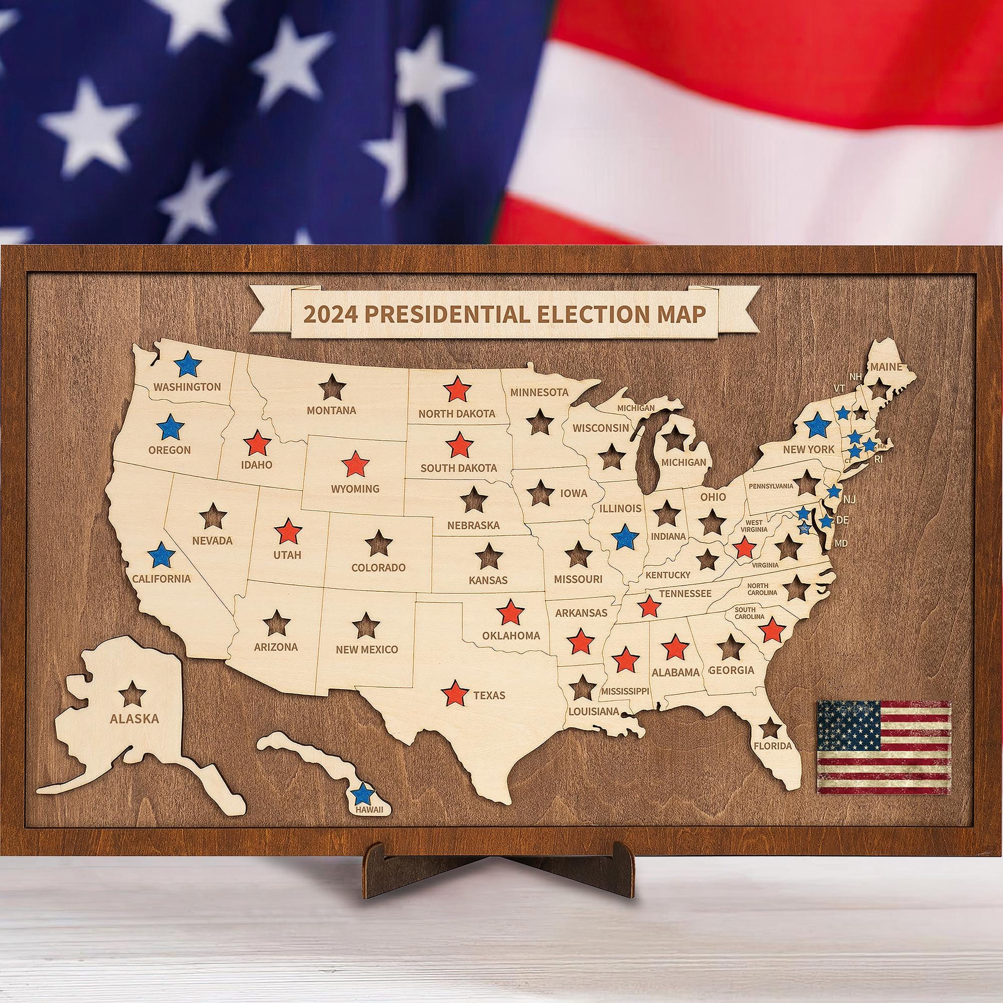 3D Wooden 2024 Presidential  Election Map, Presidential Map, Patriotic Decor