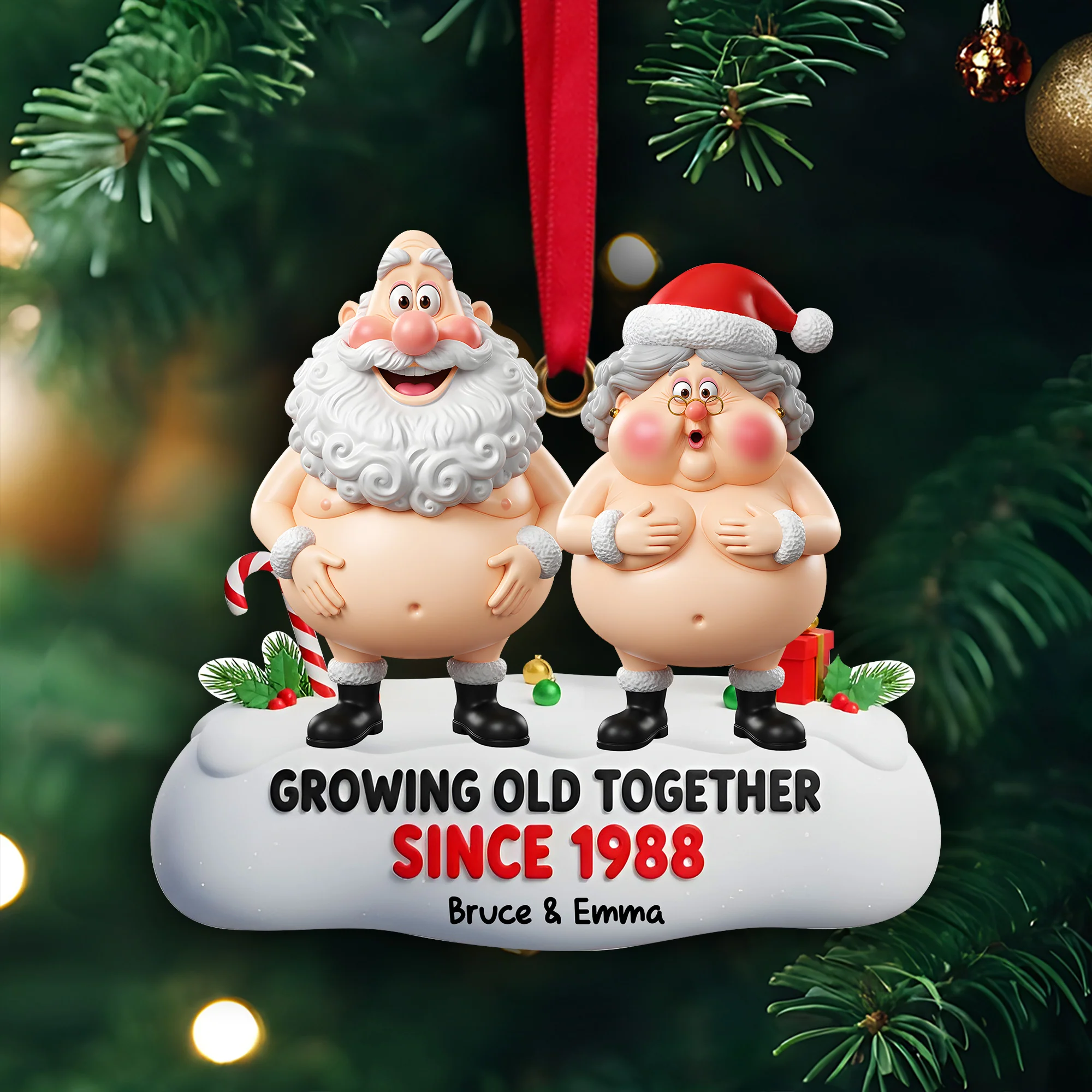 Growing Old Together Acrylic Ornament, Old Couple Xmas Decor, Custom Name Couple Ornaments
