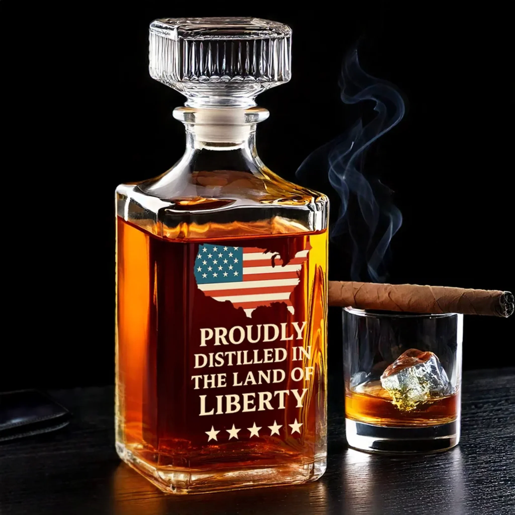 Distilled In The Land Of Liberty Whiskey Decanter Set American Glassware Wine Glasses Set