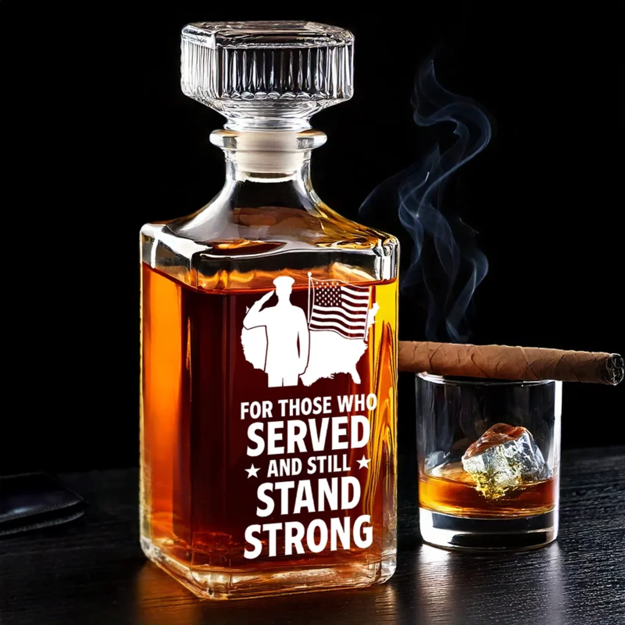 For Those Who Served And Still Stand Strong Whiskey Decanter Set American Glassware Wine Glasses Set