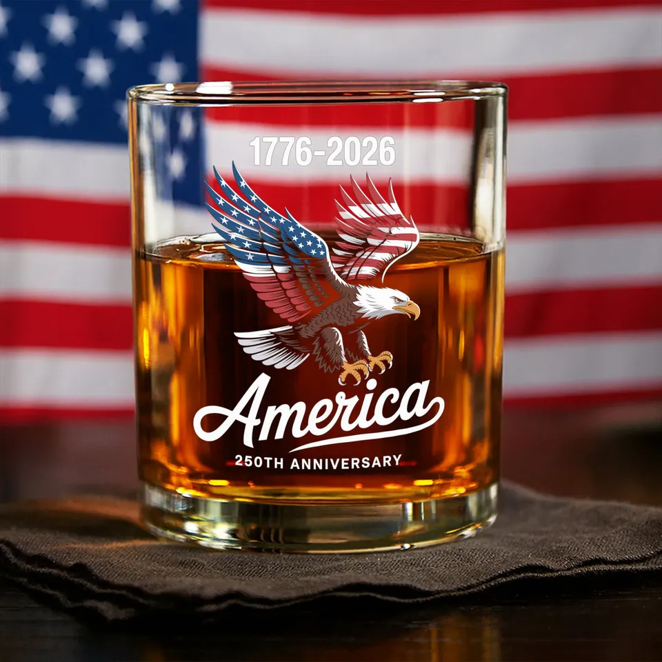 Celebrate 250 Years of America USA Anniversary 1776-2026 Whiskey Glass, Gift For Whiskey Lover