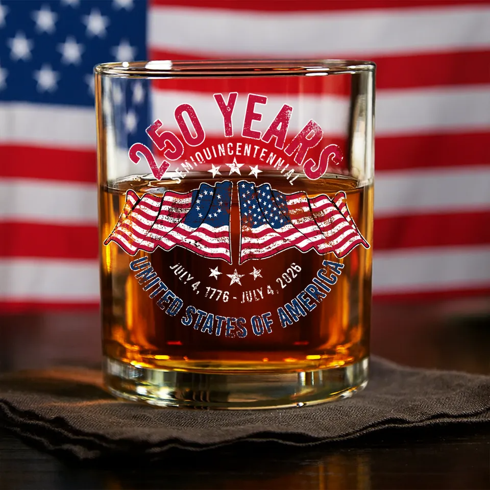 American 250 Years Semiquincentennial Patriotic Gift 2026 Whiskey Glass, Gift For Whiskey Lover